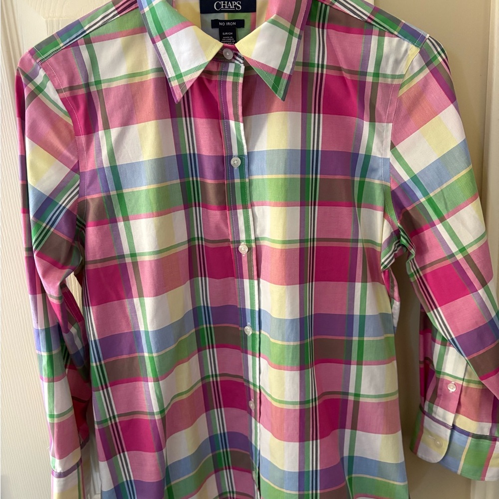 CHAPS RALPH LAUREN Vibrant Plaid Shirt with Pink and Green.